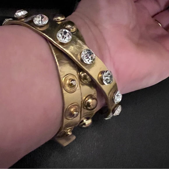 Gold Wrap Watch w/ Rhinestones & Mother of Pearl Face - Snap Button Close - Picture 6 of 12